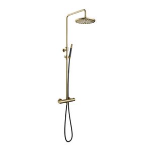 Hotbath Cobber Opbouw Regendoucheset Met Thermostaatkraan Met 30cm Ronde Hoofddouche en Staafhanddouche Geborsteld Messing