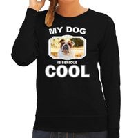 Britse bulldog honden sweater / trui my dog is serious cool zwart voor dames - thumbnail