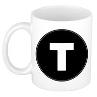 Koffie mok met de letter T - beker - zwart - eerste letter van een voornaam - wit - 300 ml
