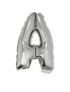 Folie Ballon Letter A Zilver met rietje