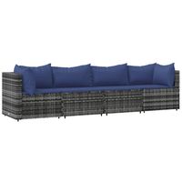 The Living Store Loungeset - Trendy - Hoekbank en Middenbank - 63x63x57.5cm - Grijs - Donkerblauwe kussens - thumbnail