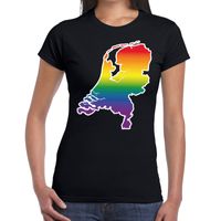 Nederland gay pride regenboog t-shirt zwart dames