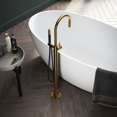 Hotbath Cobber X vrijstaande badmengkraan geborsteld messing PVD Hotbath Cobber X vrijstaande badmengkraan geborsteld messing PVD