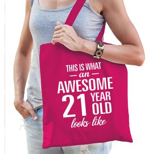 Awesome 21 year / geweldig 21 jaar cadeau tas roze voor dames