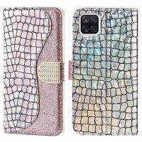 Croco Bling Series Samsung Galaxy A12 Wallet Case - Rose Gold