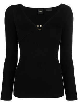 PINKO haut Love Birds en maille nervurée - Noir
