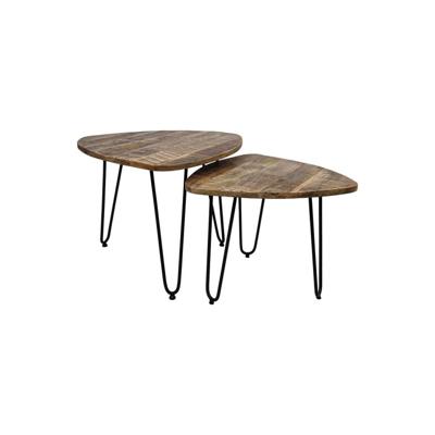 Leen Bakker - HSM Collection Salontafel Dexter (2 Stuks) - Naturel/zwart - Hout/Metaal - Bruin - 60x60x46 Cm