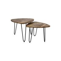 Leen Bakker - HSM Collection Salontafel Dexter (2 Stuks) - Naturel/zwart - Hout/Metaal - Bruin - 60x60x46 Cm
