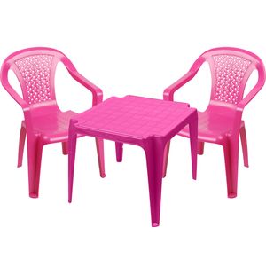 Kinderstoelen 4x met tafeltje set - buiten/binnen - roze - kunststof