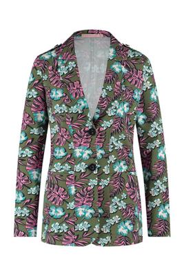 Joni flower jacquard uniform blazer - army/pink - 08555