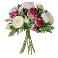 Ranunculus ranonkel zijde kunstbloemen kunstboeket roze 22 cm bruiloft/trouwerij/huwelijk - thumbnail