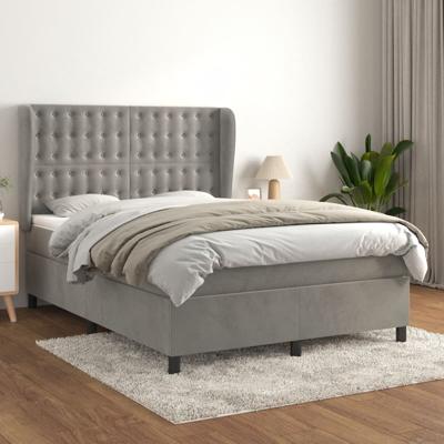 Boxspring met matras fluweel lichtgrijs 140x190 cm