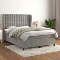 Boxspring met matras fluweel lichtgrijs 140x190 cm