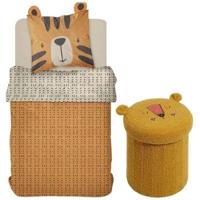 Kinderbeddengoedset + opvouwbare poef opbergbox - TODAY - JUNGLE - 140 x 200 cm - Katoen