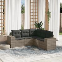 5-delige Loungeset met kussens poly rattan grijs