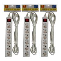 Benson stekkerdoos - 3x stuks - 6-voudig - wit - 3 meter - randaarde - schakelaar - verlengsnoer
