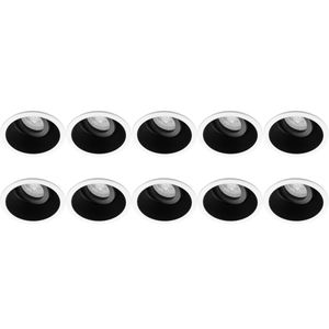Spot Armatuur 10 Pack - Pragmi Zano Pro - GU10 Inbouwspot - Rond - Zwart/Wit - Aluminium - Kantelbaar - Ø93mm