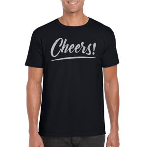 Verkleed T-shirt voor heren - cheers - zwart - zilver glitter - carnaval/themafeest