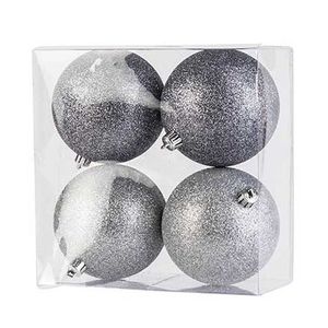 4x Zilveren glitter kerstballen 10 cm kunststof