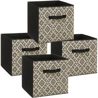 Set van 4x stuks opbergmand/kastmand 29 liter zwart/creme polyester 31 x 31 x 31 cm