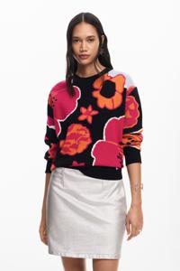 Bloemen trui - BLACK - XL