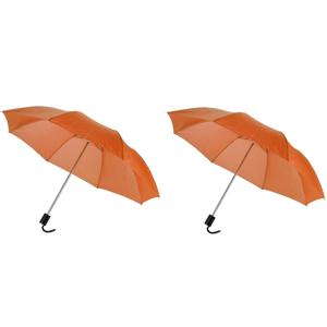 Paraplu Opvouwbaar - 2x - klein - oranje - polyester - 35 x D93 cm - compact model