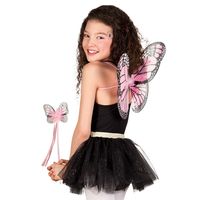 Verkleed set vlinder - vleugels en toverstokje - lichtroze - kinderen - Carnavalskleding/accessoires