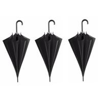 Automatische paraplu - 3x - zwart - dia 107 cm - 82 cm lang - regen - polyester/metaal
