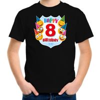 Happy birthday 8e verjaardag t-shirt / shirt 8 jaar met emoticons zwart voor kinderen