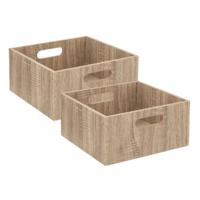 5five Opbergmand/kastmand van hout - Set van 2x stuks - lichtbruin - 14 Liter - 31 x 31 x 15 cm - Op