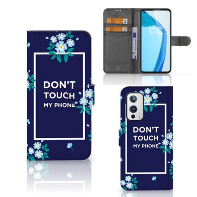 OnePlus 9 Portemonnee Hoesje Flowers Blue DTMP OnePlus 9 Portemonnee Hoesje Flowers Blue DTMP