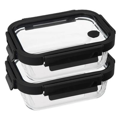 5Five Vershoudbakje met deksel - 2x - glas - luchtdicht - met clips - 19 x 14 x 7 cm - 500 ml