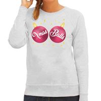 Foute kersttrui / sweater grijs met roze Xmas balls voor dames