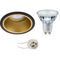 LED Spot Set - Pragmi Minko Pro - GU10 Fitting - Inbouw Rond - Mat Zwart/Goud - Verdiept - Ø90mm - Philips - MASTER 927 36D VLE - 3.7W - Warm Wit 2200K-2700K - DimTone Dimbaar