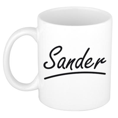 Sander Naam koffiemok - beker - met sierlijke letters - wit - 300 ml - Cadeau - Heren