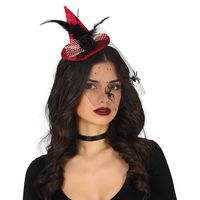 Halloween heksenhoed - mini hoedje op diadeem - one size - rood - meisjes/dames   - - thumbnail