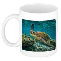 Dieren foto mok zee schildpad - schildpadden beker wit 300 ml - thumbnail