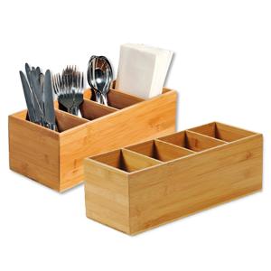 Bestekbak/keuken spullen/kruiden organizer - 2x - 4-vakken - bamboe hout - 36 x 12 x 14 cm