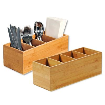 Bestekbak/keuken spullen/kruiden organizer - 2x - 4-vakken - bamboe hout - 36 x 12 x 14 cm