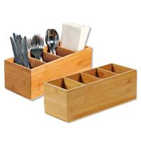 Bestekbak/keuken spullen/kruiden organizer - 2x - 4-vakken - bamboe hout - 36 x 12 x 14 cm
