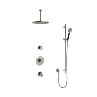Hotbath Cobber - Inbouw Regendoucheset - Geborsteld Nikkel - 2 Stopkranen - Thermostatisch - Plafondbuis 15 cm - Hoofddouche 300 mm - Ronde Handdouche 3 Standen - Glijstang 900 mm - Waterbesparend
