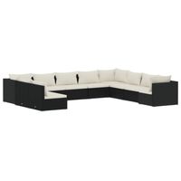 vidaXL 10-delige Loungeset met kussens poly rattan zwart