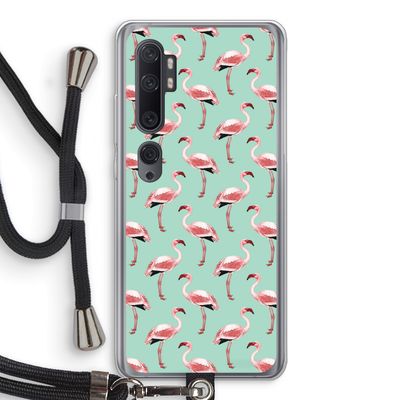 Flamingoprint groen: Xiaomi Mi Note 10 Pro Transparant Hoesje met koord