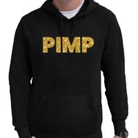 Hooded sweater zwart met goud PIMP glitter bedrukking voor heren 2XL  - - thumbnail