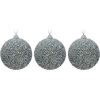 3x Kerstballen zilveren glitters 8 cm met kralen kunststof kerstboom versiering/decoratie   -