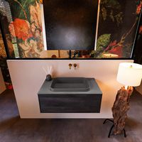 Badkamermeubelset Mondiaz Erin 80 cm met 1 Lade met RIDGE Wastafel Midden Dark grey Zonder Kraangaten Greeploos Mat Dark Brown - thumbnail