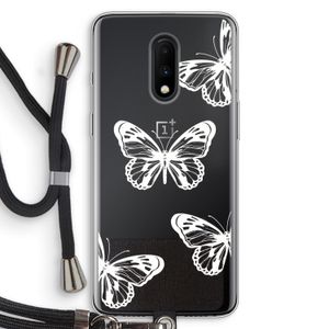 White butterfly: OnePlus 7 Transparant Hoesje met koord