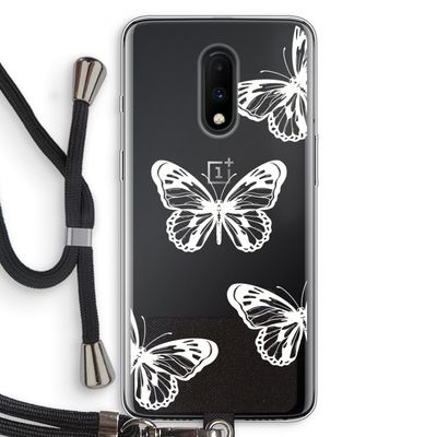 White butterfly: OnePlus 7 Transparant Hoesje met koord