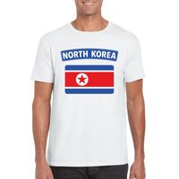 T-shirt met Noord Koreaanse vlag wit heren - thumbnail