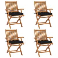 Tuinstoelen 4 st inklapbaar met kussens massief teakhout